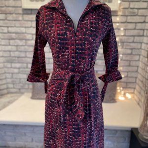 Bombshell Zip Dress - Red, Black & White Geometric print